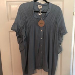 Bibi chambray blue button up blouse